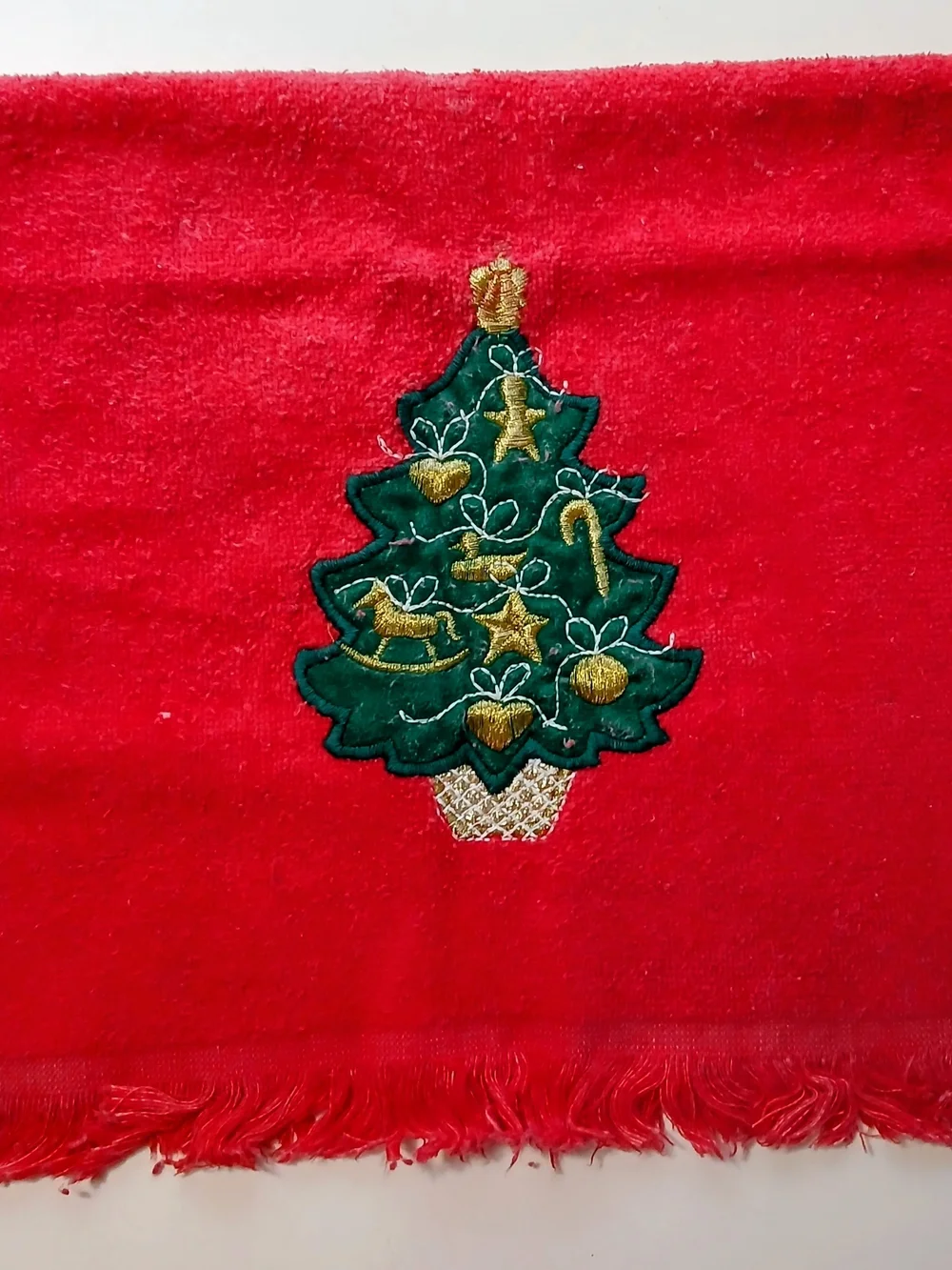 White Holiday Embroidered Fringe Kitchen Towels - Festive Snowman & Santa